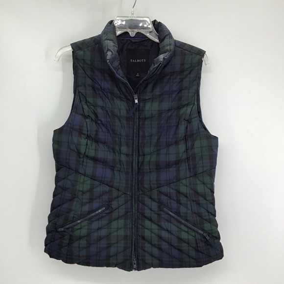Talbot’s Women’s Tartan Plaid Down Filled Puffer Vest Warm Cozy Size Medium - Picture 2 of 5